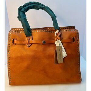 Old Trend WestLand Leather Satchel Brown Studded with crossbody Strap